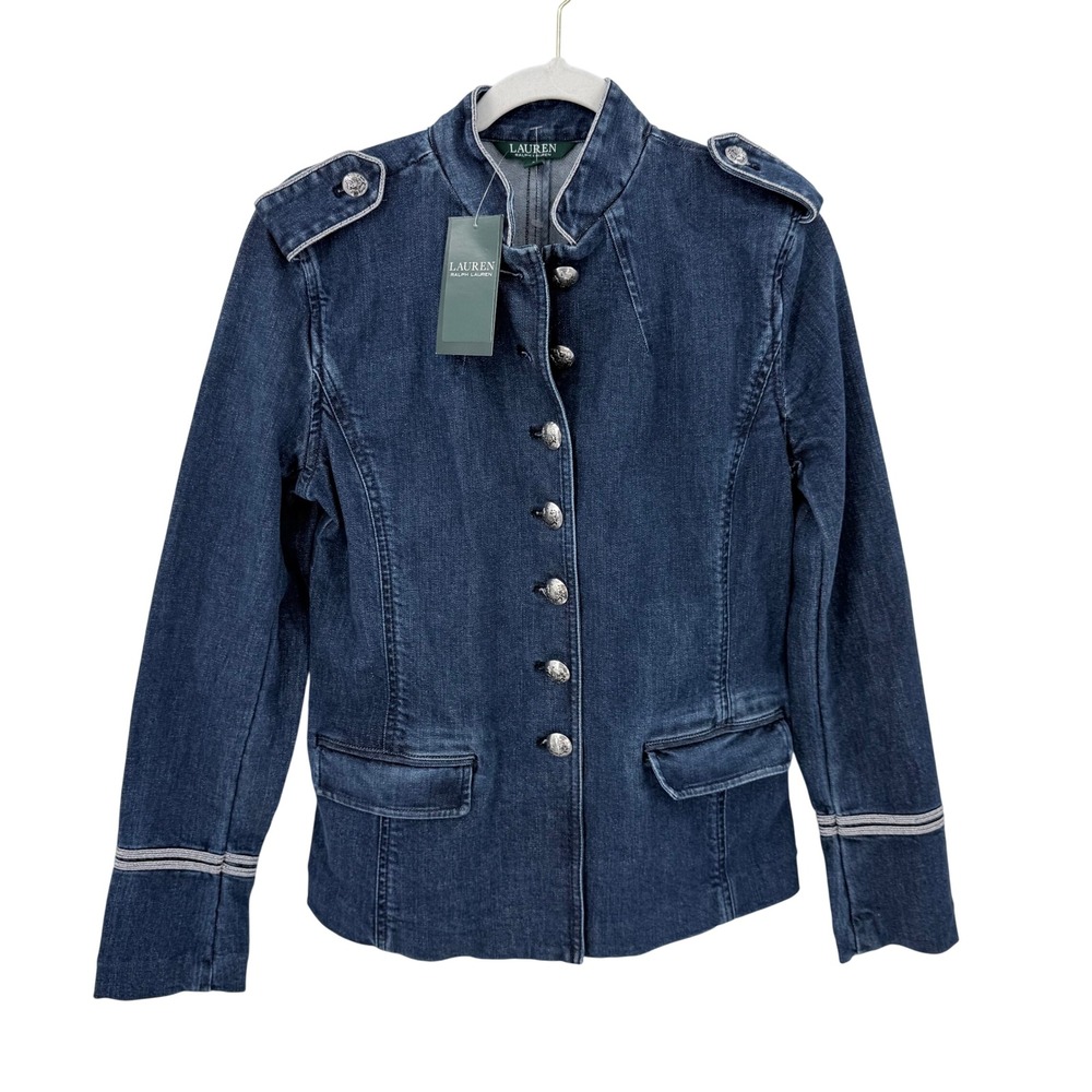 Lauren Ralph Lauren Womens Navy Blue Denim Military Crest Button Jacket 6 - Picture 3 of 8